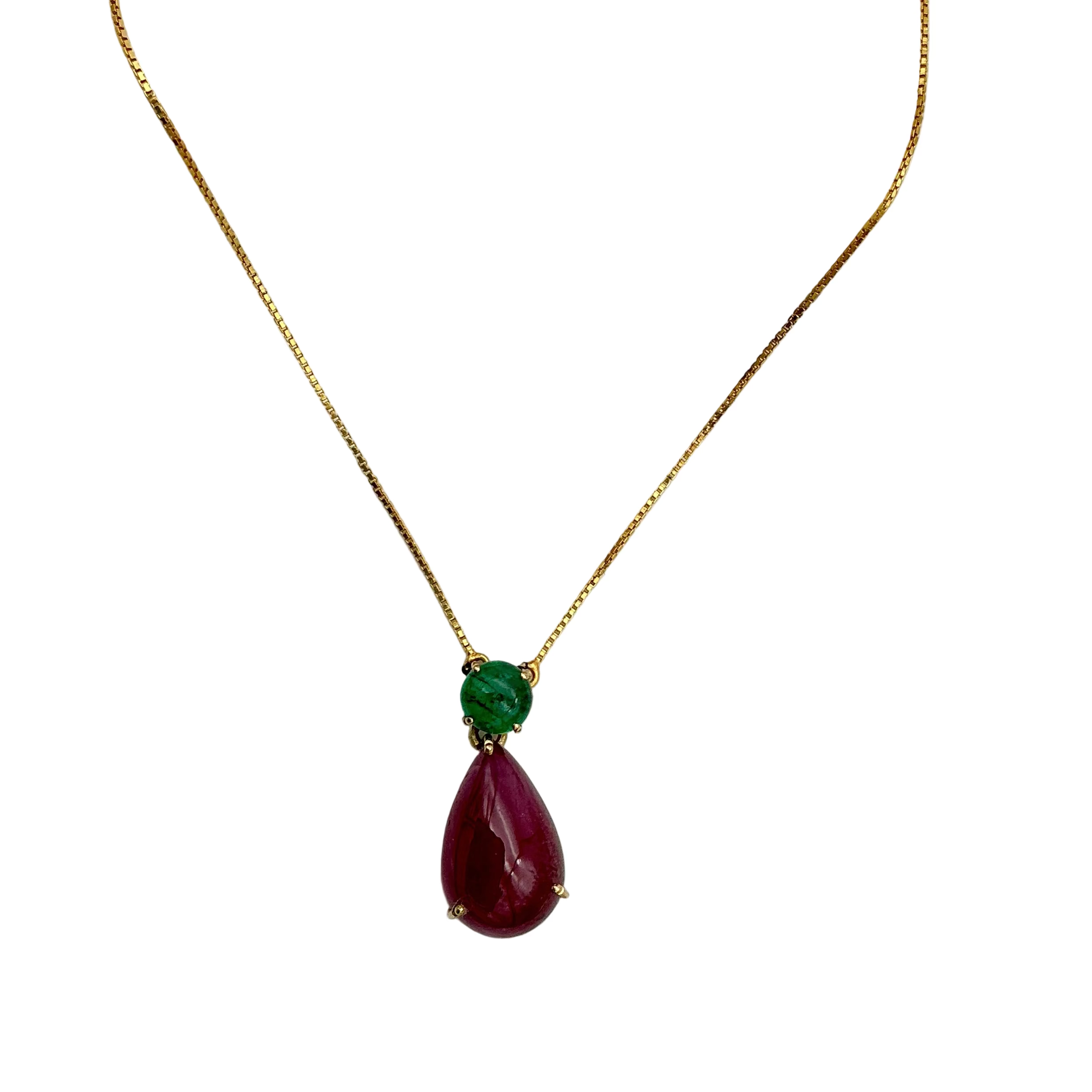 Precious Ruby And Emerald 18k Solid Yellow Gold Handmade Chain Pendant Jewelry (Copy)