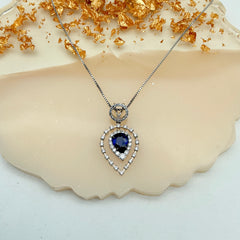 New Arrival Blue Sapphire And Diamond 18k White Gold Pendant Necklace