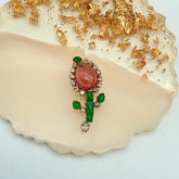 New Arrival Tourmaline, Emerald And Diamond 18k Solid Yellow Gold Brooches