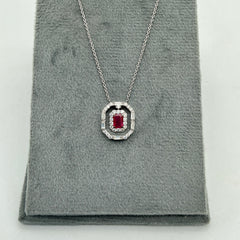 Precious Ruby And Diamond 18k Solid White Gold Pendant Necklace Jewelry