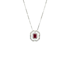 Precious Ruby And Diamond 18k Solid White Gold Pendant Necklace Jewelry