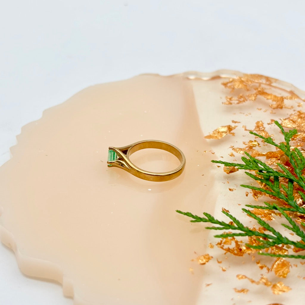 Precious Emerald 925 Sterling Silver Yellow Gold Plated Rings Jewelry