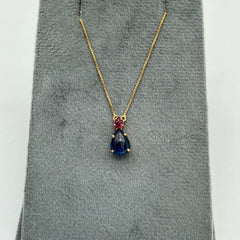 Natural Kyanite And Ruby Gemstone 18k Yellow Gold Chain Necklace Jewelry