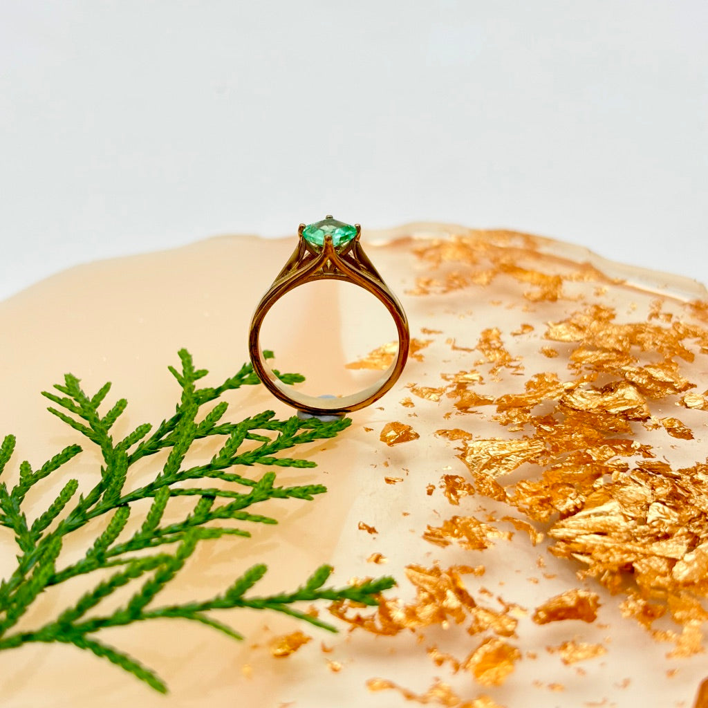Precious Emerald 925 Sterling Silver Yellow Gold Plated Rings Jewelry