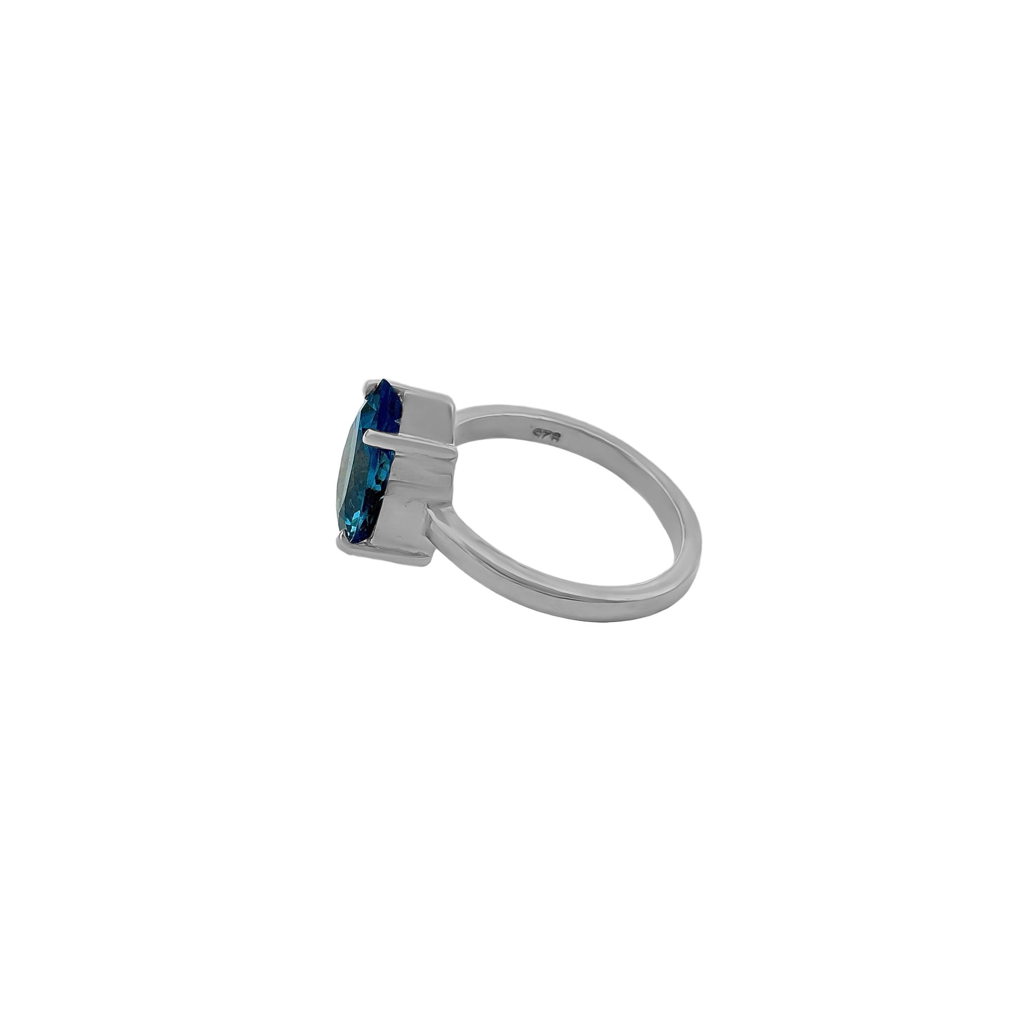 Natural Pear Shape London Blue Topaz 925 Sterling Silver Rings