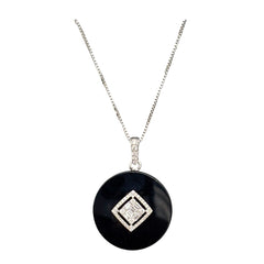 New Arrival Black Onyx And Diamond 18k White Gold Handmade Chain Necklace