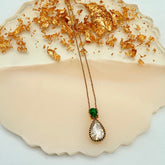 Natural Rose Cut Diamond And Emerald 18k Solid Yellow Gold Chain Pendant Jewelry