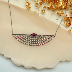 Exquisite Precious Ruby And Diamond 18k White Gold Necklace Jewelry