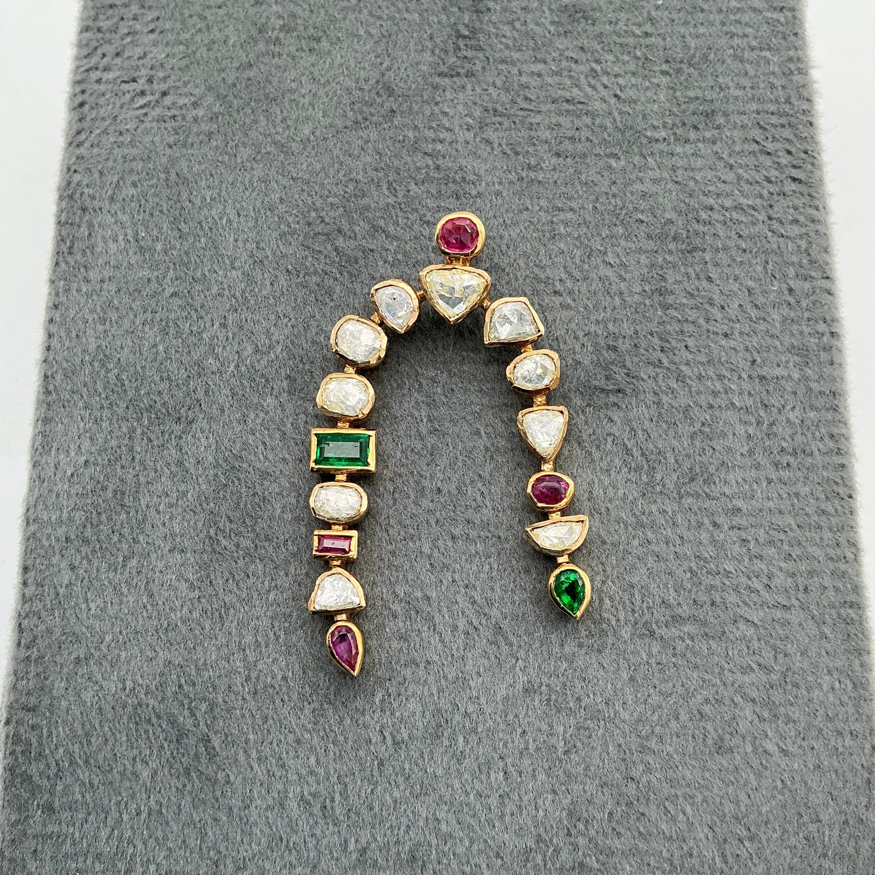 Precious Ruby, Emerald And Diamond 18k Yellow Gold Handmade Pendant Jewelry