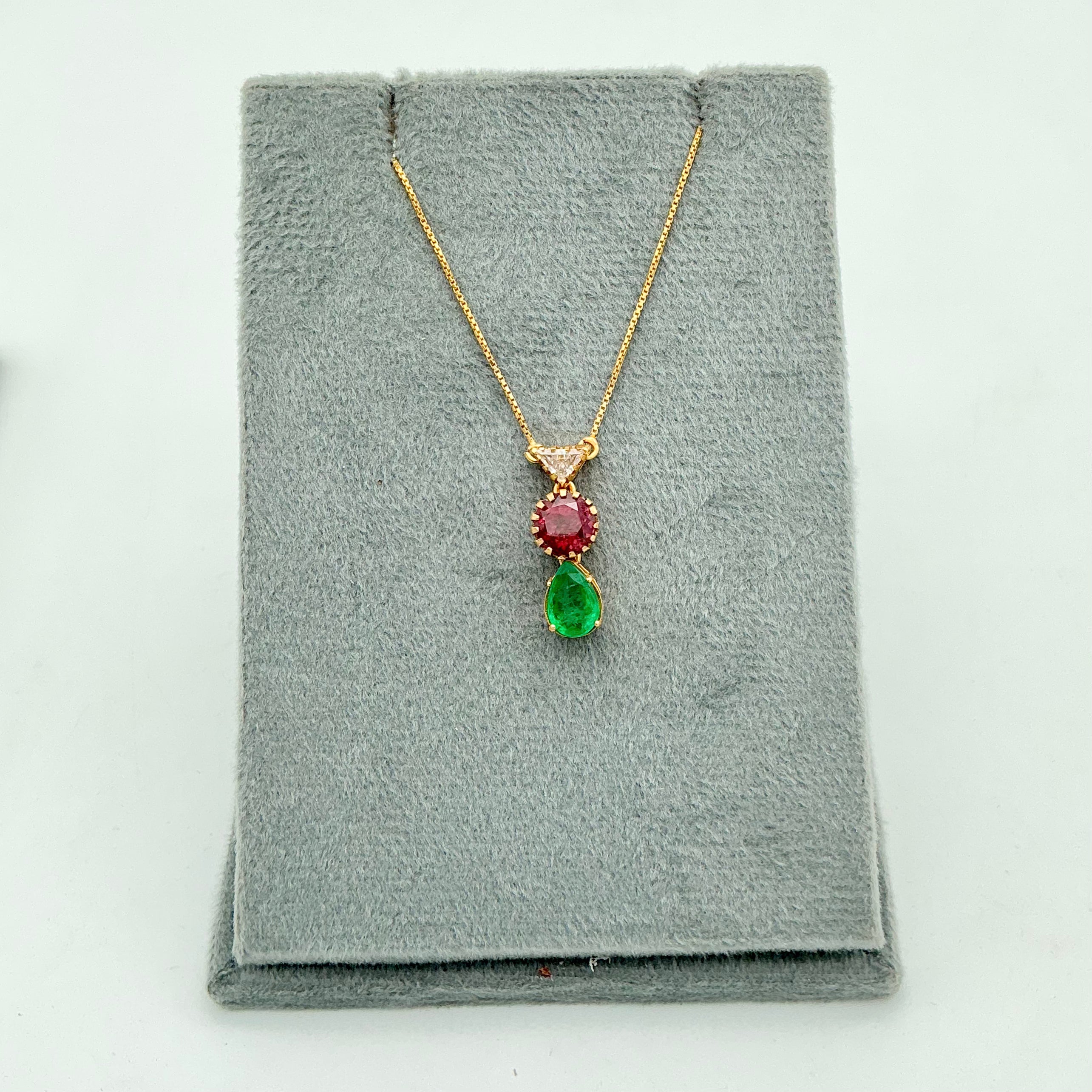 New Arrival Emerald, Tourmaline And Diamond 18k Solid Yellow Gold Chain Pendant Jewelry