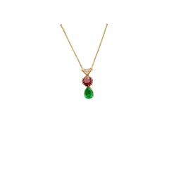 New Arrival Emerald, Tourmaline And Diamond 18k Solid Yellow Gold Chain Pendant Jewelry