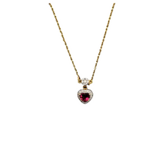 Heart-Natural Tourmaline And Diamond 14k Solid Yellow Gold Chain Pendant Jewelry