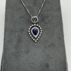 New Arrival Blue Sapphire And Diamond 18k White Gold Pendant Necklace