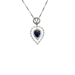 New Arrival Blue Sapphire And Diamond 18k White Gold Pendant Necklace