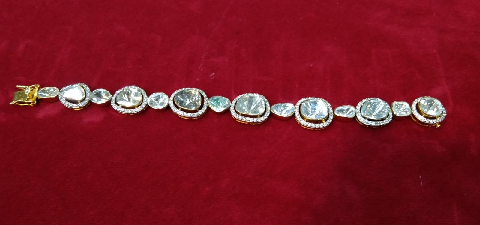 Exquisite Traditional Polki Diamond Yellow Gold Handmade Tennis Bracelets Jewelry