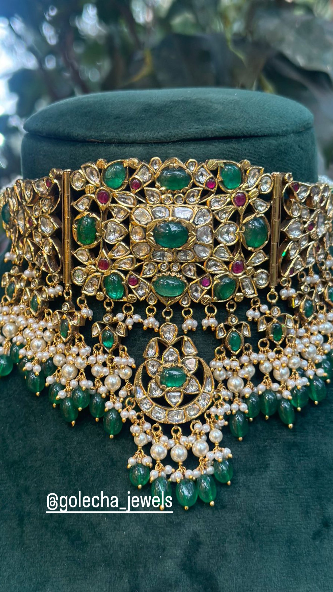 Precious Emerald, Ruby And Polki Diamond Yellow Gold Handmade Choker Necklace Jewelry