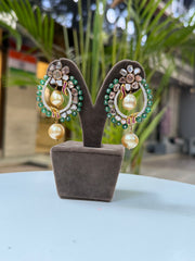 Pearl, Emerald, Ruby And Polki Diamond Gemstone Earrings Jewelry