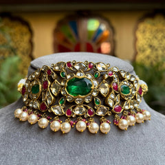 Traditional Emerald Polki Multi-Gemstone Choker