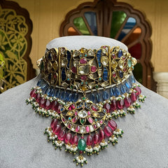 Exquisite Polki, Tourmaline & Emerald Multi Gemstone Talaf Aad Necklace