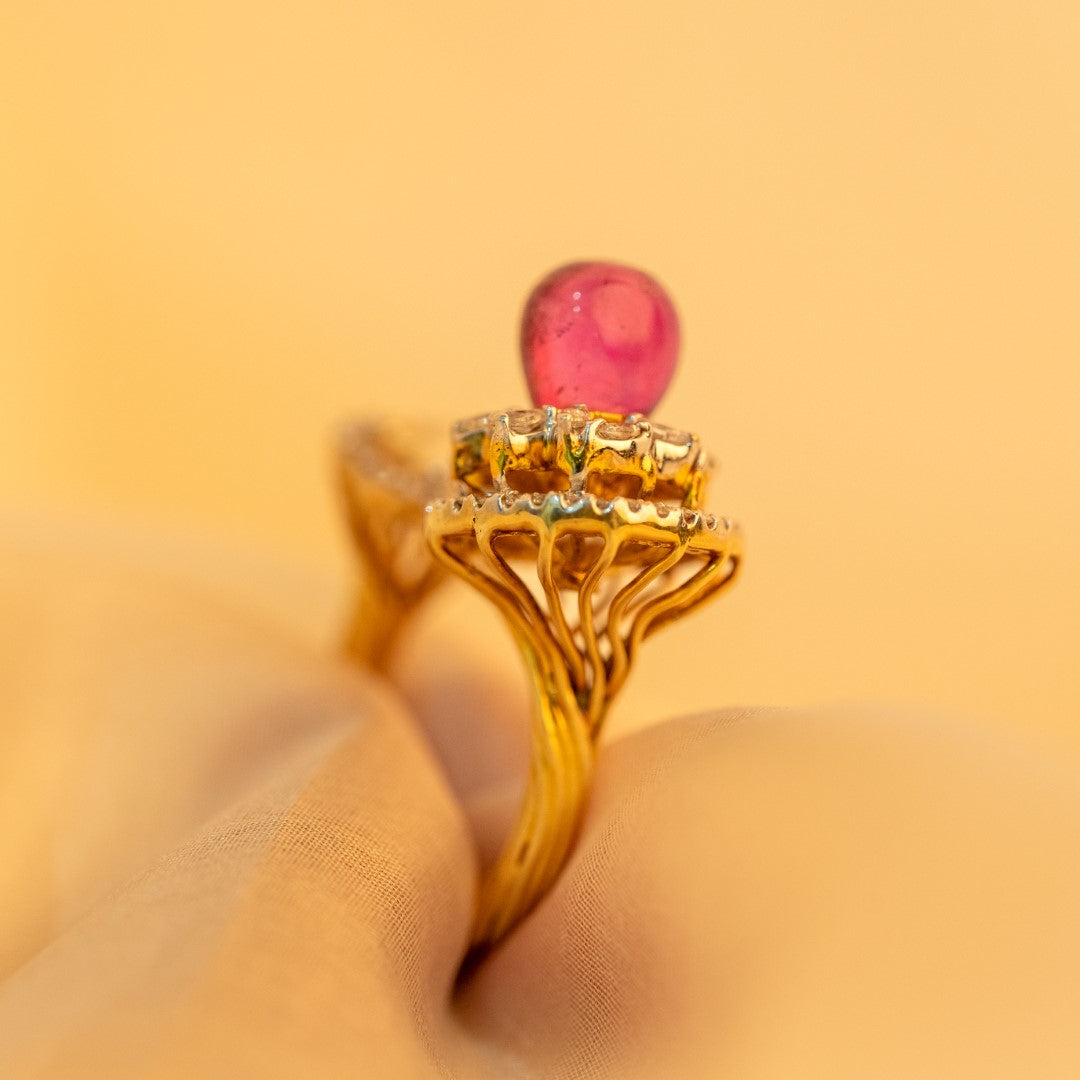 Precious Tourmaline And Diamond Gemstone Yellow Gold Handmade Rings Jewelry