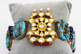 Antique Vintage Polki, Turquoise And Lapis Lazuli Yellow Gold Handmade Bracelets