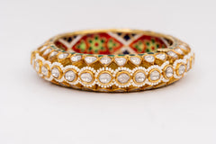 Polki Diamond And Pearl Gemstone Yellow Gold Handmade Bangle Bracelets