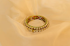 Polki Diamond And Pearl Gemstone Yellow Gold Handmade Bangle Bracelets