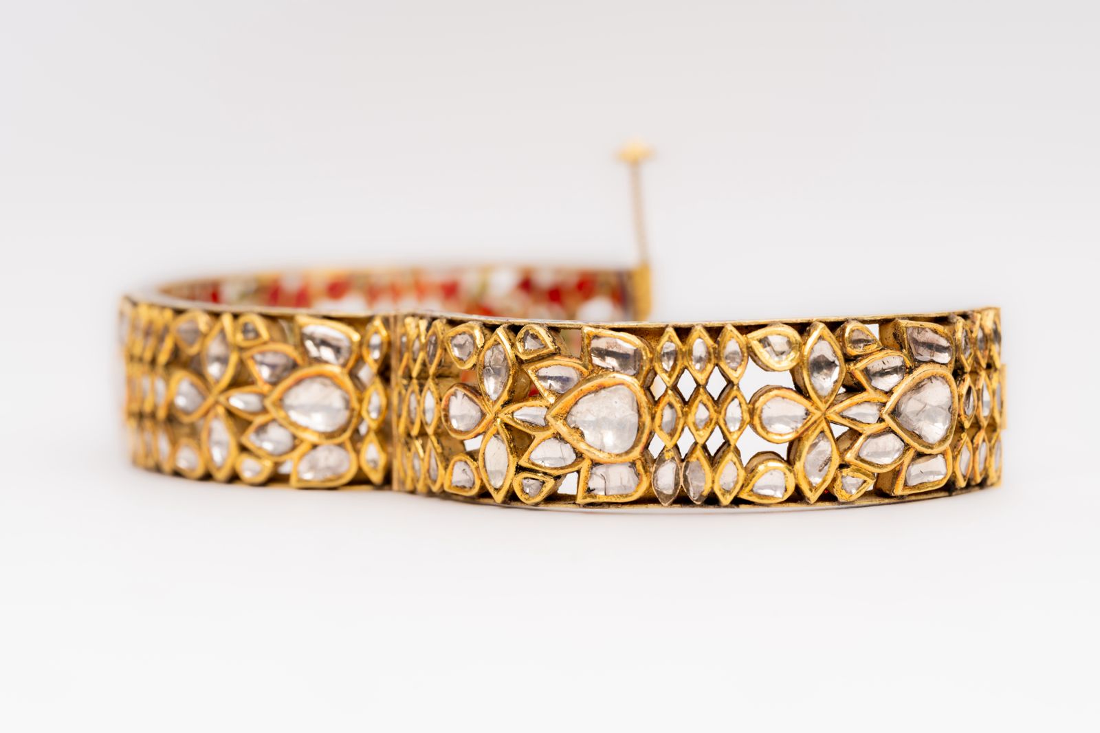 New Arrival Opulent Polki Diamond Yellow Gold Handmade Enamel Work Bracelets