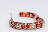 Antique Polki Diamond Yellow Gold Handmade Enamel Work Bangle Bracelets