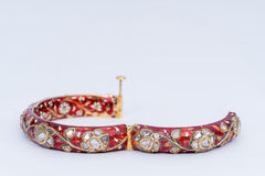 Antique Polki Diamond Yellow Gold Handmade Enamel Work Bangle Bracelets