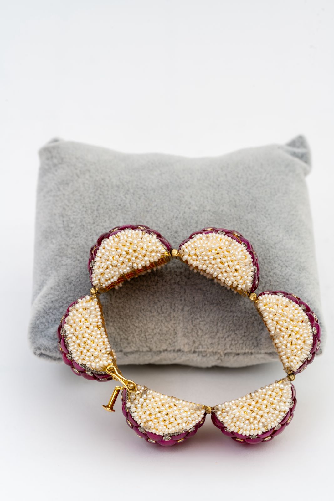 High Quality Ruby,Diamond And Pearl Yellow Gold Handmade Bracelets Jewelry