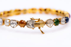 Blissful Navratna And Polki Diamond Yellow Gold Handmade Bracelets
