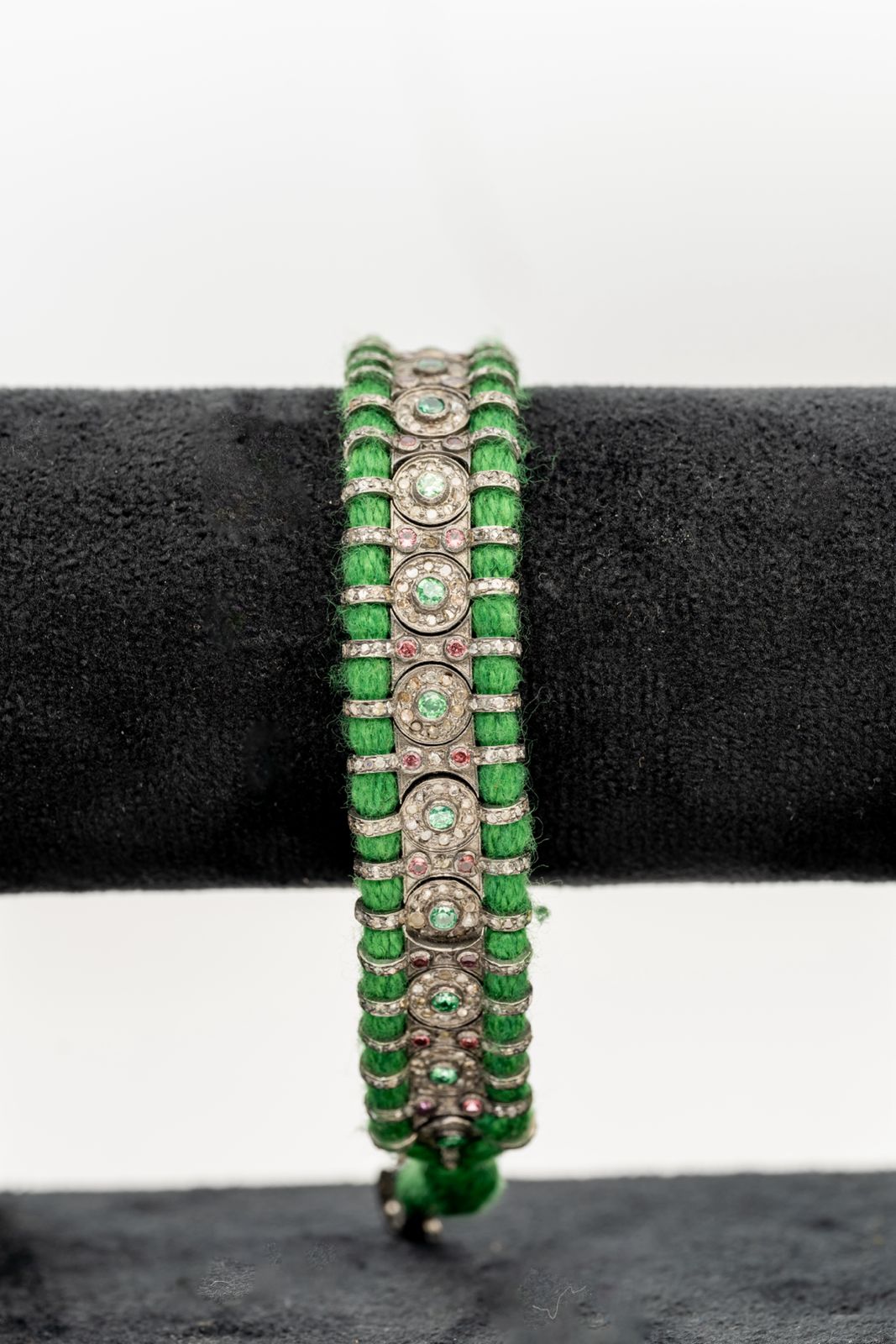 Elegant Emerald, Tourmaline And Diamond 925 Sterling Silver Handmade Thread Bracelets Jewelry