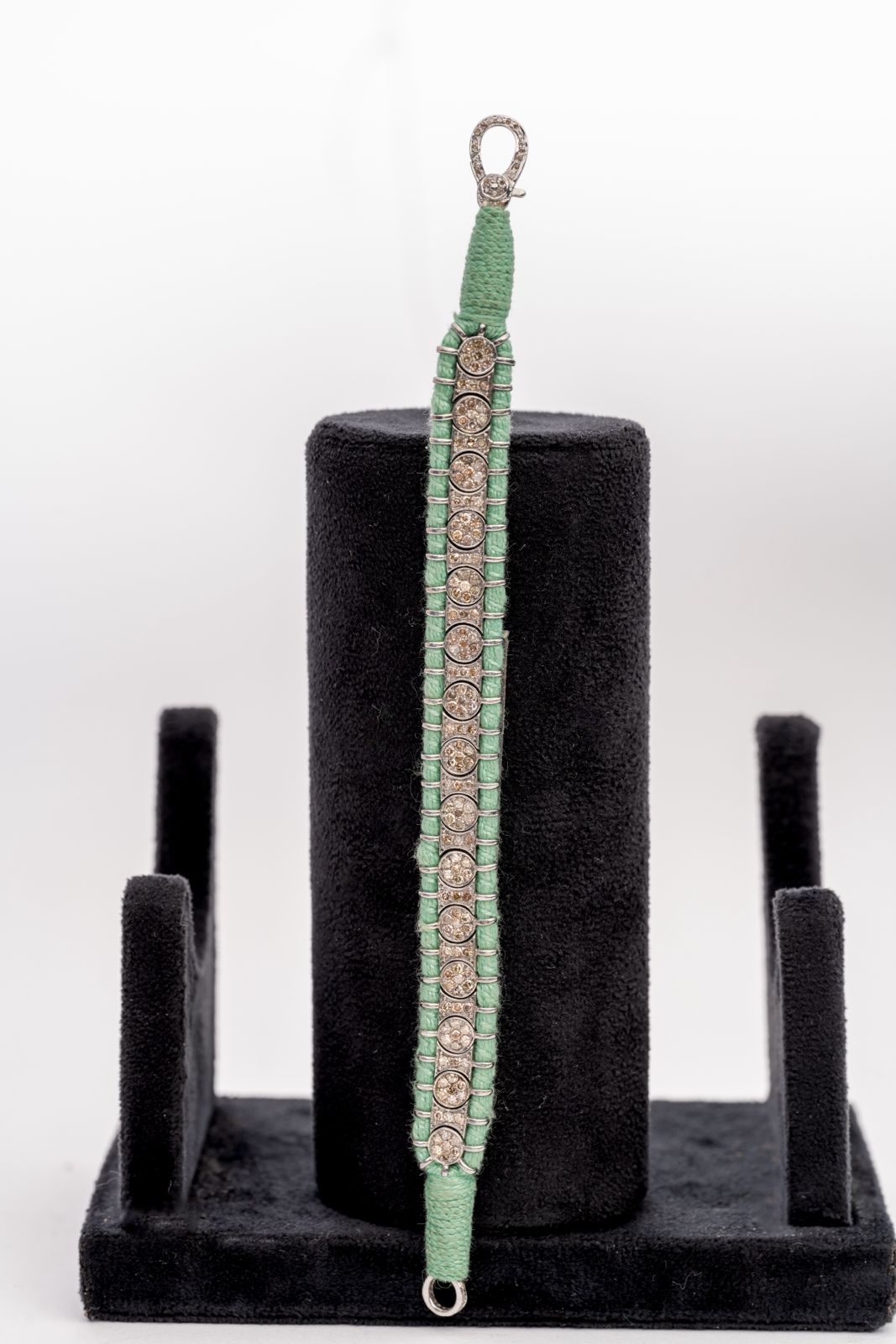 Elegant Emerald, Tourmaline And Diamond 925 Sterling Silver Handmade Thread Bracelets Jewelry