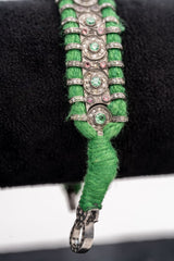 Elegant Emerald, Tourmaline And Diamond 925 Sterling Silver Handmade Thread Bracelets Jewelry