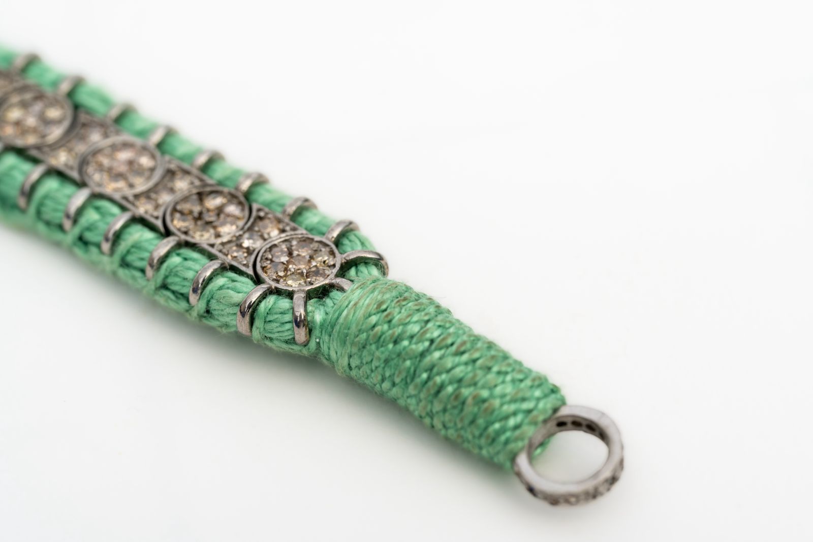Elegant Emerald, Tourmaline And Diamond 925 Sterling Silver Handmade Thread Bracelets Jewelry