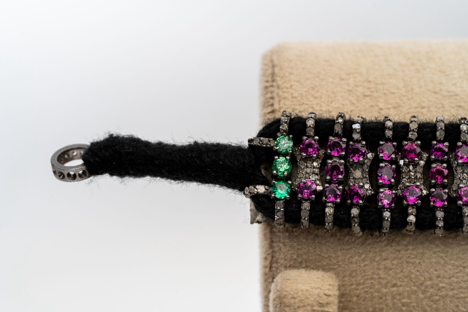 Natural Rhodolite Garnet, Emerald And Diamond 925 Sterling Silver Thread Bracelets Jewelry