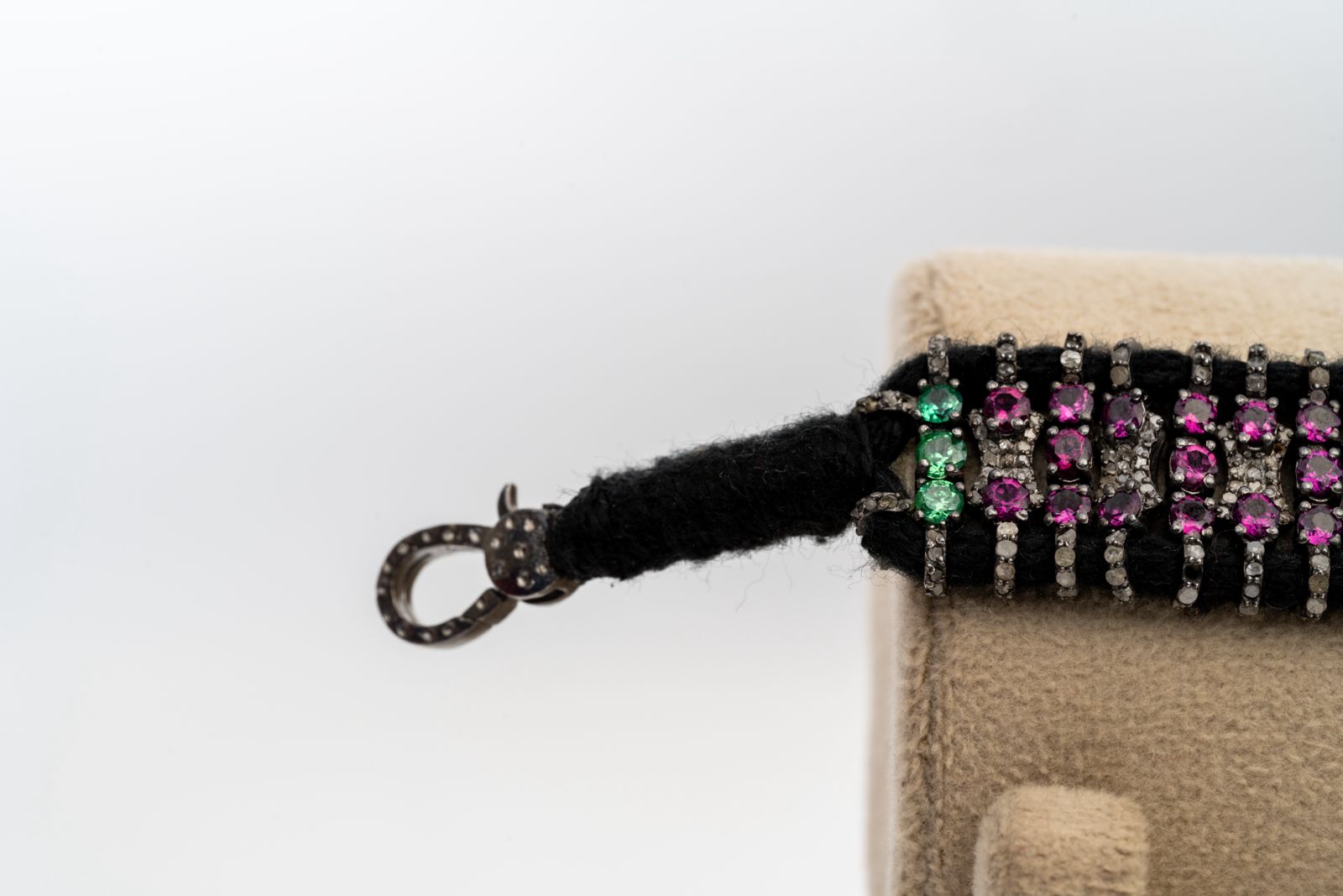 Natural Rhodolite Garnet, Emerald And Diamond 925 Sterling Silver Thread Bracelets Jewelry