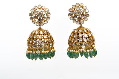 New Arrival Polki Diamond, Emerald And Pearl Yellow Gold Drop Dangle Earrings