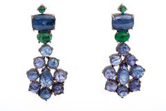 Natural Tanzanite And Emerald 925 Sterling Silver Handmade Earrings Jewelry