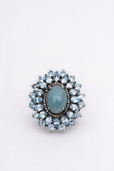 Antique Vintage Aquamarine, Topaz And Diamond 925 Sterling Silver Victorian Rings Jewelry