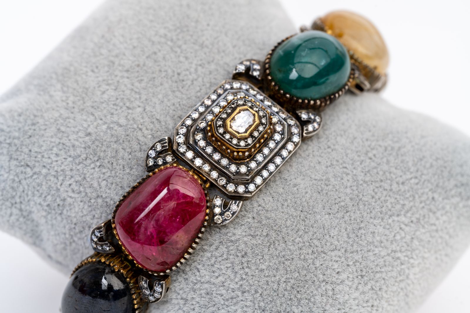Polki Diamond And Multi Gemstone 925 Sterling Silver Victorian Bracelets Jewelry