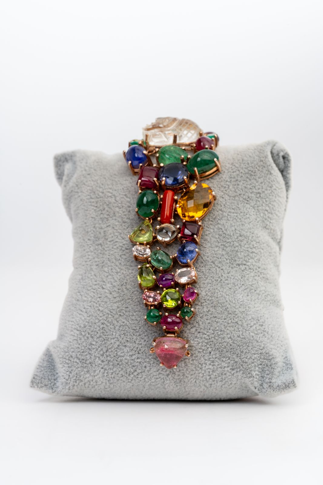 Buddha-Carving Crystal And Multi Gemstone 925 Sterling Silver Handmade Bracelets