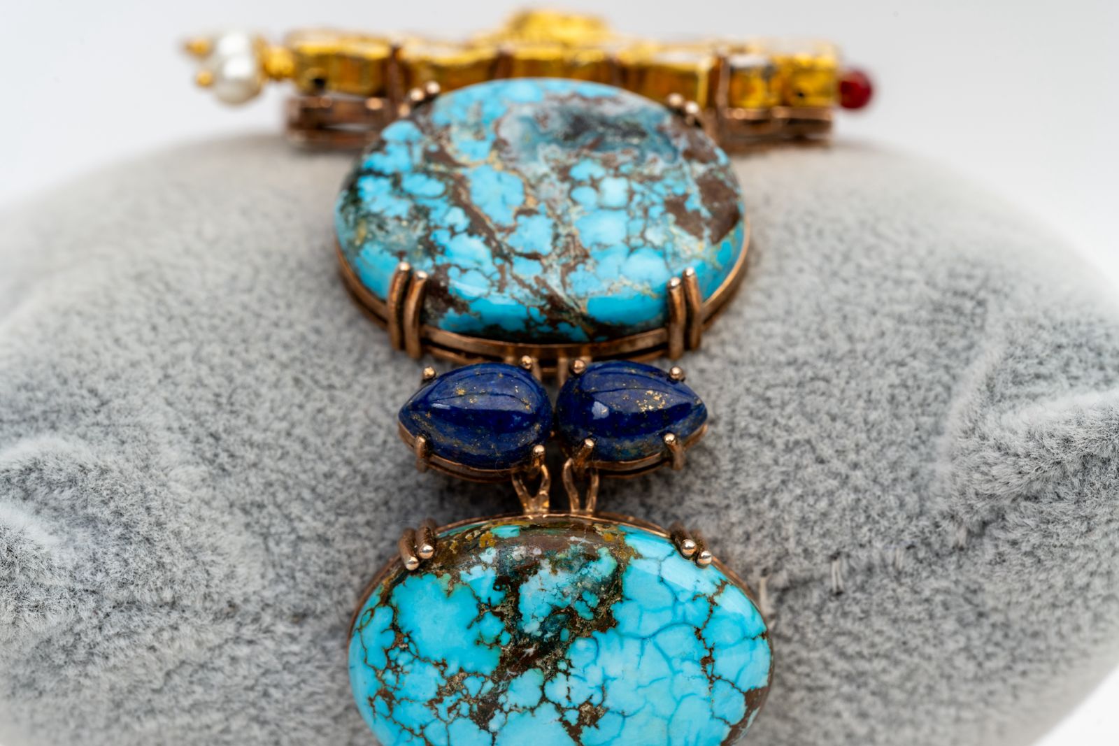 Antique Vintage Polki, Turquoise And Lapis Lazuli Yellow Gold Handmade Bracelets