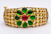 Antique Ruby, Chrome Diopside And Polki Yellow Gold Handmade Enamel Work Bangle Bracelets