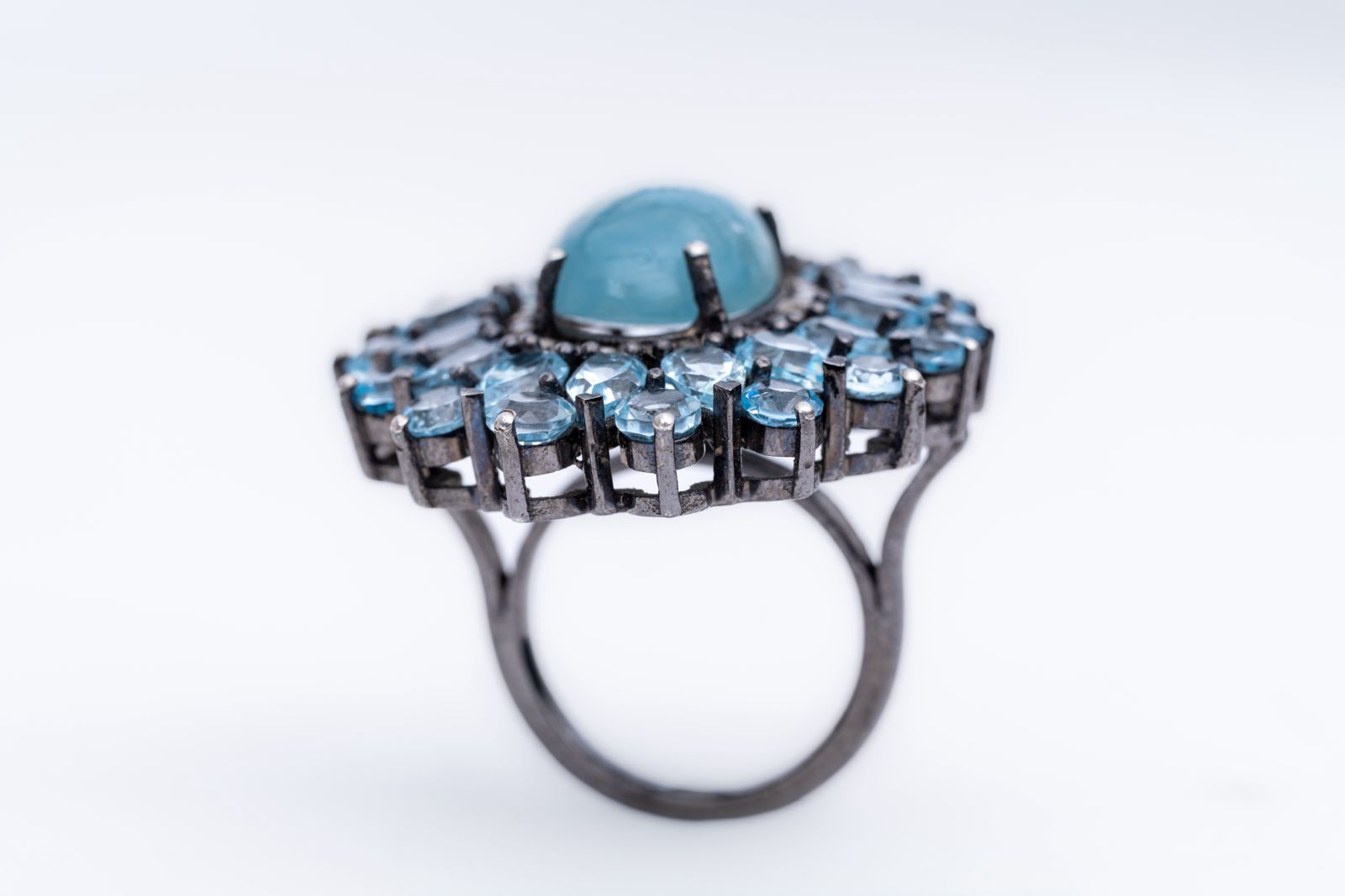 Antique Vintage Aquamarine, Topaz And Diamond 925 Sterling Silver Victorian Rings Jewelry