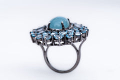 Antique Vintage Aquamarine, Topaz And Diamond 925 Sterling Silver Victorian Rings Jewelry