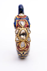 Elephant-Polki Diamond Gemstone 22K Solid Yellow Gold Enamel Work Rings Jewelry