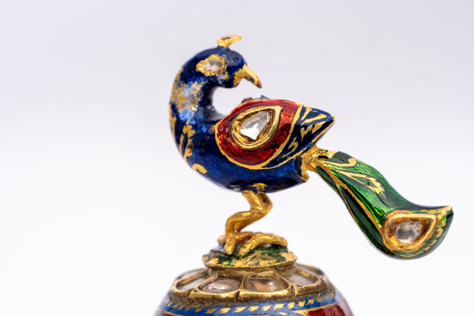 Peacock-Polki Diamond Gemstone Yellow Gold Handmade Enamel Work Rings Jewelry