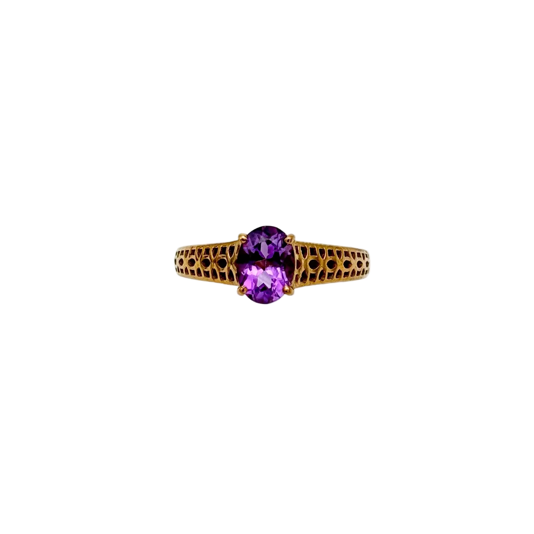 Natural Oval Amethyst 925 Sterling Silver Yellow Gold Plated Rings Jewelry